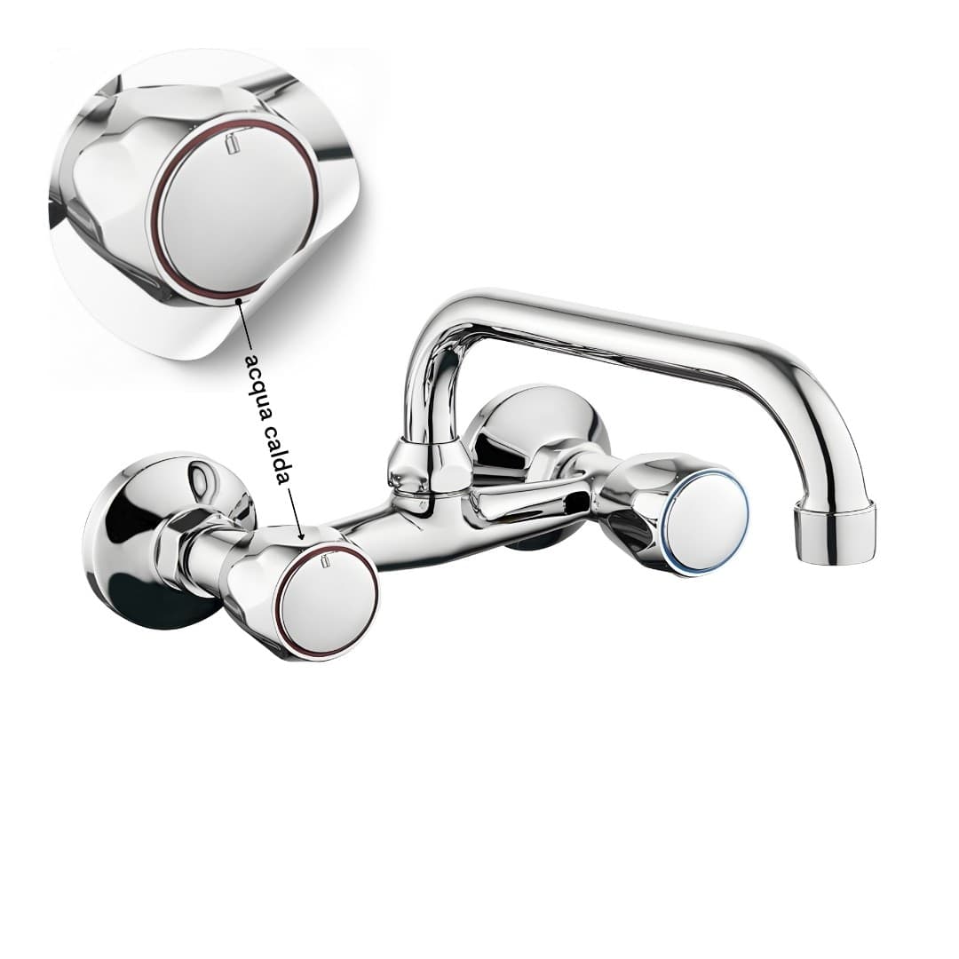 Rubinetto A Muro UP Canna Alta in Ottone Cucina con Erogazione Orientabile - 2