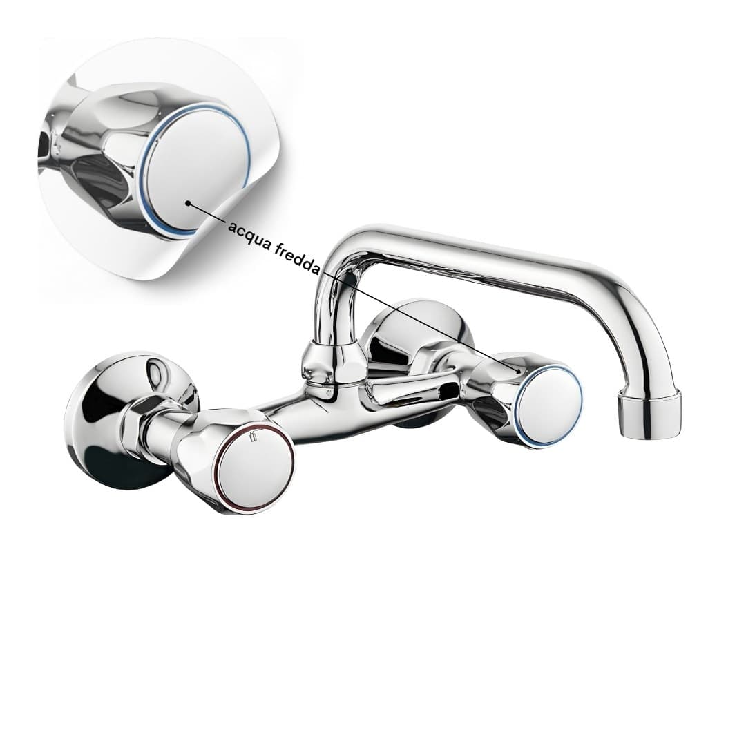Rubinetto A Muro UP Canna Alta in Ottone Cucina con Erogazione Orientabile - 3