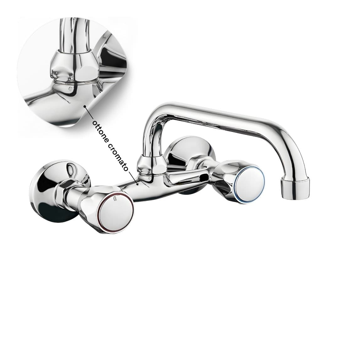 Rubinetto A Muro UP Canna Alta in Ottone Cucina con Erogazione Orientabile - 4