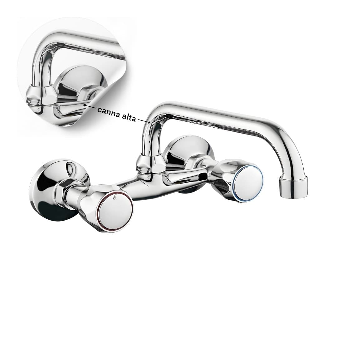 Rubinetto A Muro UP Canna Alta in Ottone Cucina con Erogazione Orientabile - 5