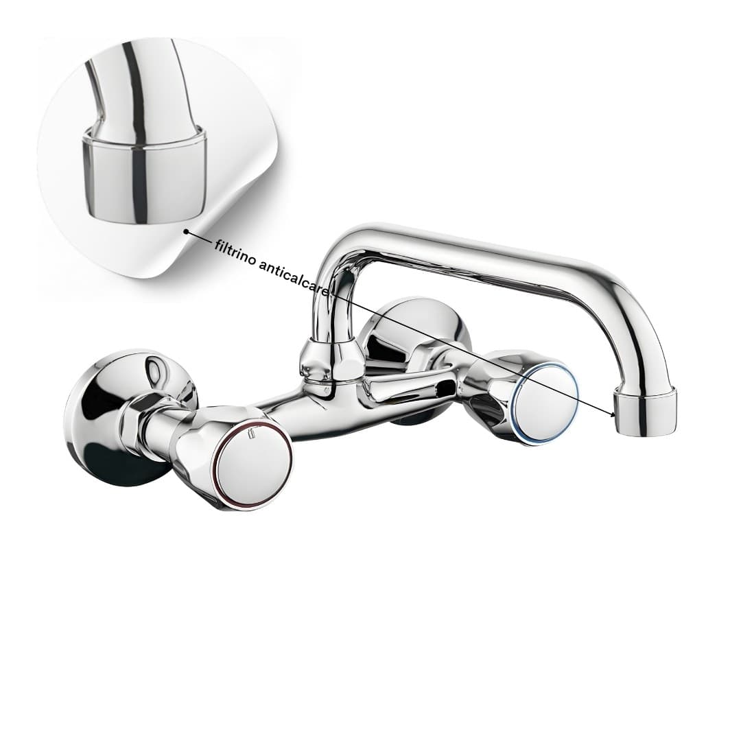 Rubinetto A Muro UP Canna Alta in Ottone Cucina con Erogazione Orientabile - 6
