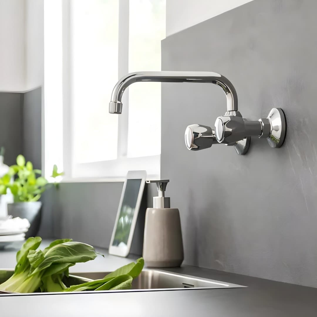 Rubinetto A Muro UP Canna Alta in Ottone Cucina con Erogazione Orientabile - 7
