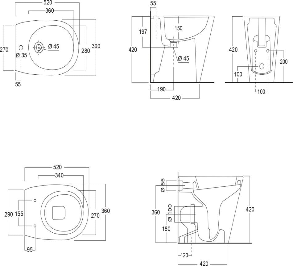 Sanitari in Ceramica A Pavimento Filo Parete Vaso WC + Bidet + Sedile Made in Italy - 2
