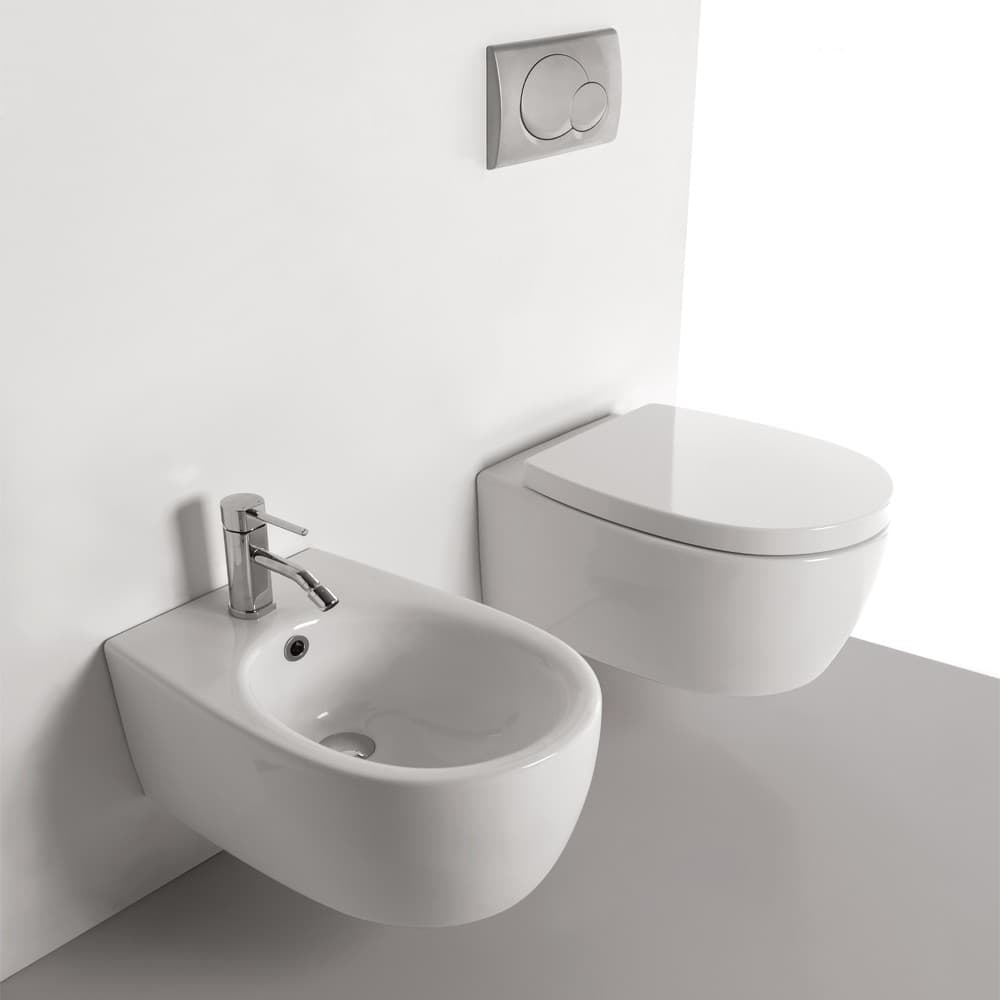 Sanitari in Ceramica Sospesi Vaso WC + Bidet + Sedile Made in Italy Con/Senza Staffe - 3