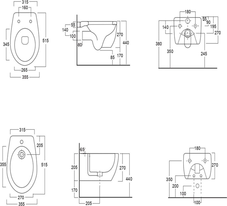 Sanitari in Ceramica Sospesi Vaso WC + Bidet + Sedile Made in Italy Con/Senza Staffe - 2