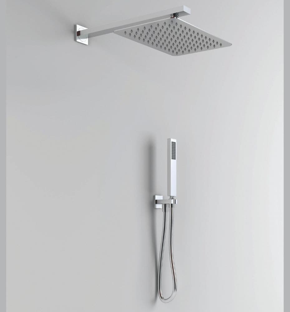 Kit Doccia Rettangolare 20x15 cm Completo Soffione Braccio Presa Acqua Doccetta Laccio - 3
