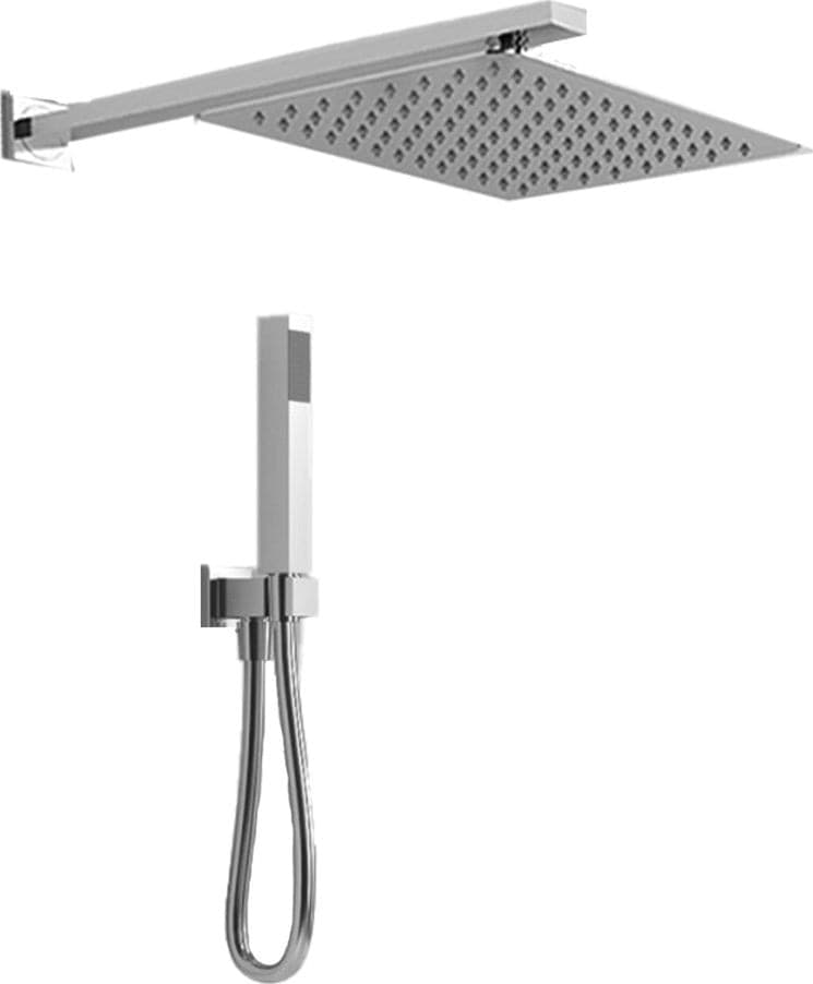 Kit Doccia Rettangolare 20x15 cm Completo Soffione Braccio Presa Acqua Doccetta Laccio - 2
