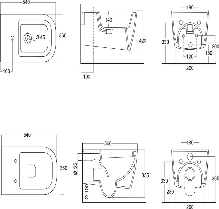 Sanitari in Ceramica Sospesi Vaso WC + Bidet + Sedile Made in Italy Con/Senza Staffe - 2