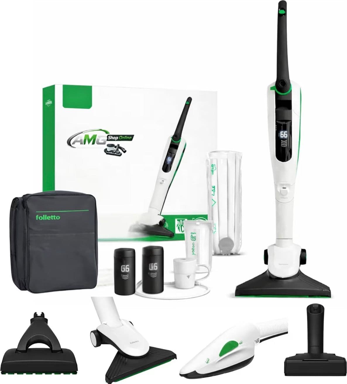 Aspirapolvere Senza Fili Folletto VK7s Bianco con EB7s + HD7s + SP7s + PB7s + 2 Batterie e 1 Caricatore + 6 Sacchetti con Dovina ORIGINALI + Borsa Accessori con Vari Tubi - 1