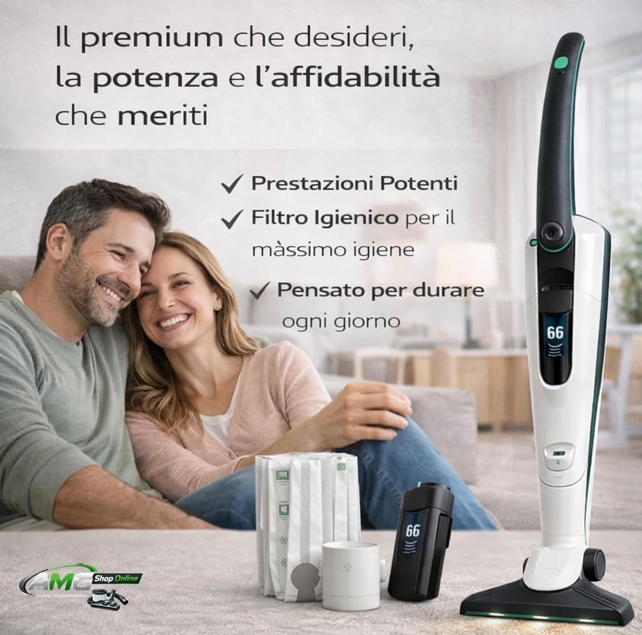 Aspirapolvere Senza Fili Folletto VK7s Bianco con EB7s + HD7s + SP7s + PB7s + 2 Batterie e 1 Caricatore + 6 Sacchetti con Dovina ORIGINALI + Borsa Accessori con Vari Tubi - 8