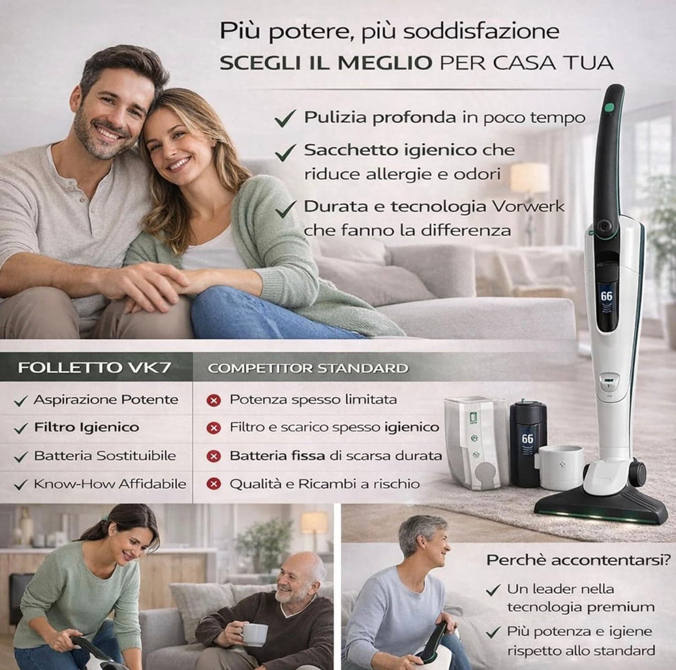 Aspirapolvere Senza Fili Folletto VK7s Bianco con EB7s + HD7s + SP7s + PB7s + 2 Batterie e 1 Caricatore + 6 Sacchetti con Dovina ORIGINALI + Borsa Accessori con Vari Tubi - 9
