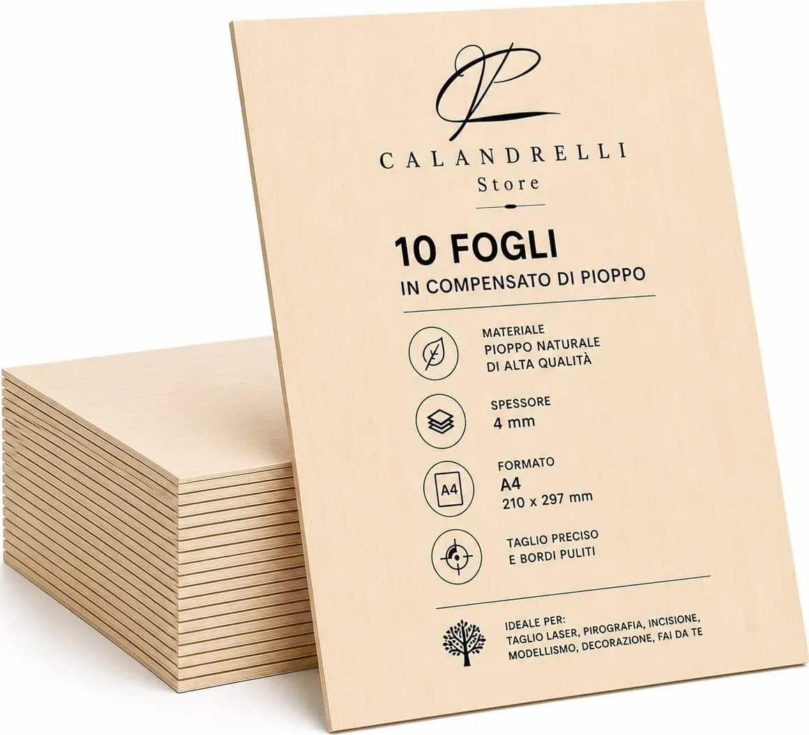 10 Fogli Compensato di Pioppo Sp. 4 mm – Pannelli in Legno per Taglio Laser, Pirografia, Incisione, Modellismo e Fai da Te - 3