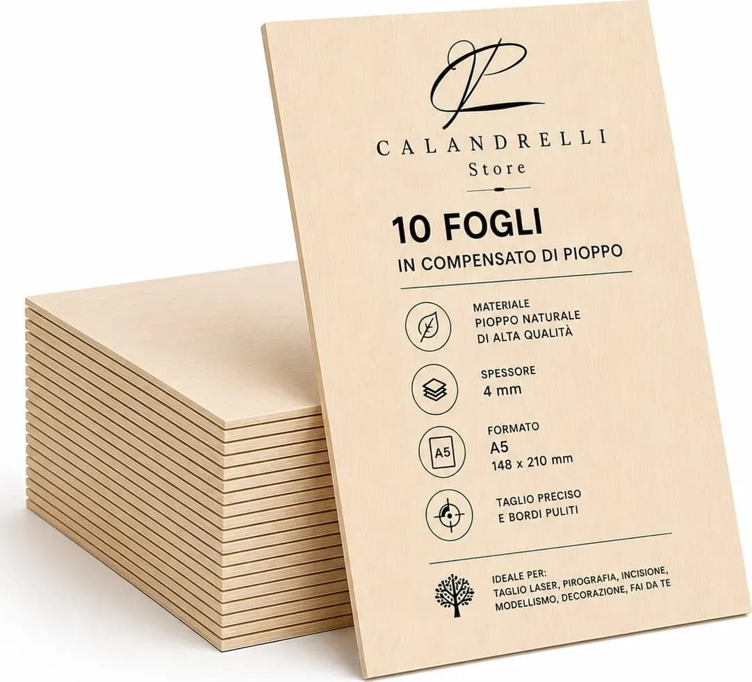 10 Fogli Compensato di Pioppo Sp. 4 mm – Pannelli in Legno per Taglio Laser, Pirografia, Incisione, Modellismo e Fai da Te - 4