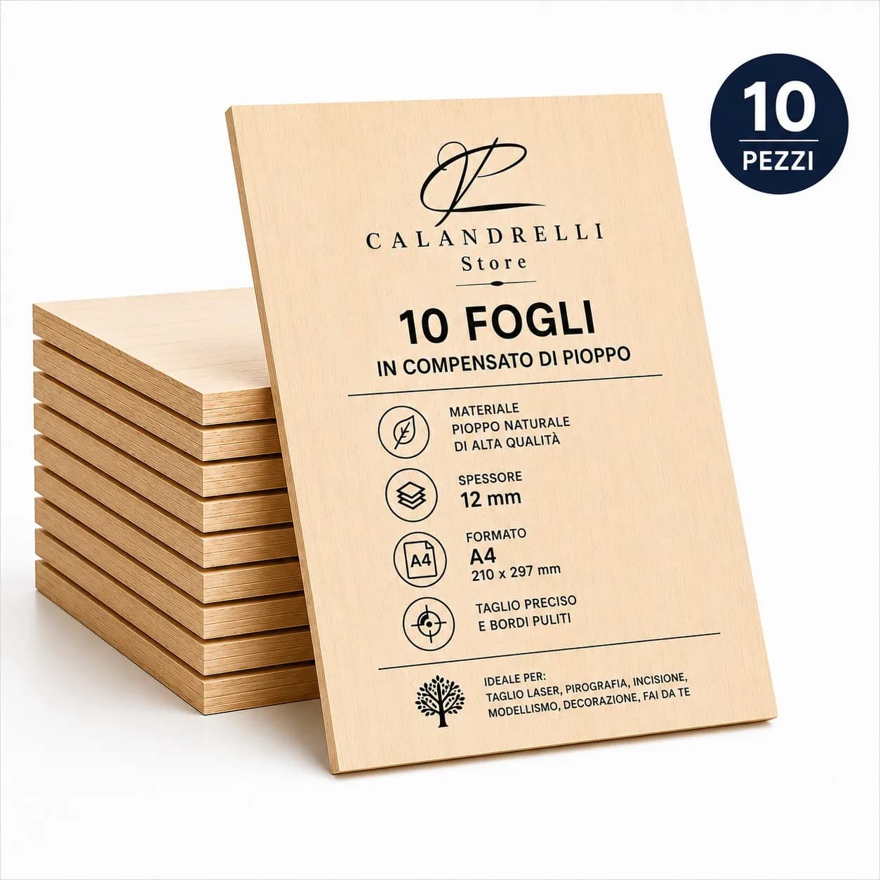 10 Fogli Compensato di Pioppo Sp. 12 mm – Pannelli in Legno per Taglio Laser, Pirografia, Incisione, Modellismo e Fai - 3
