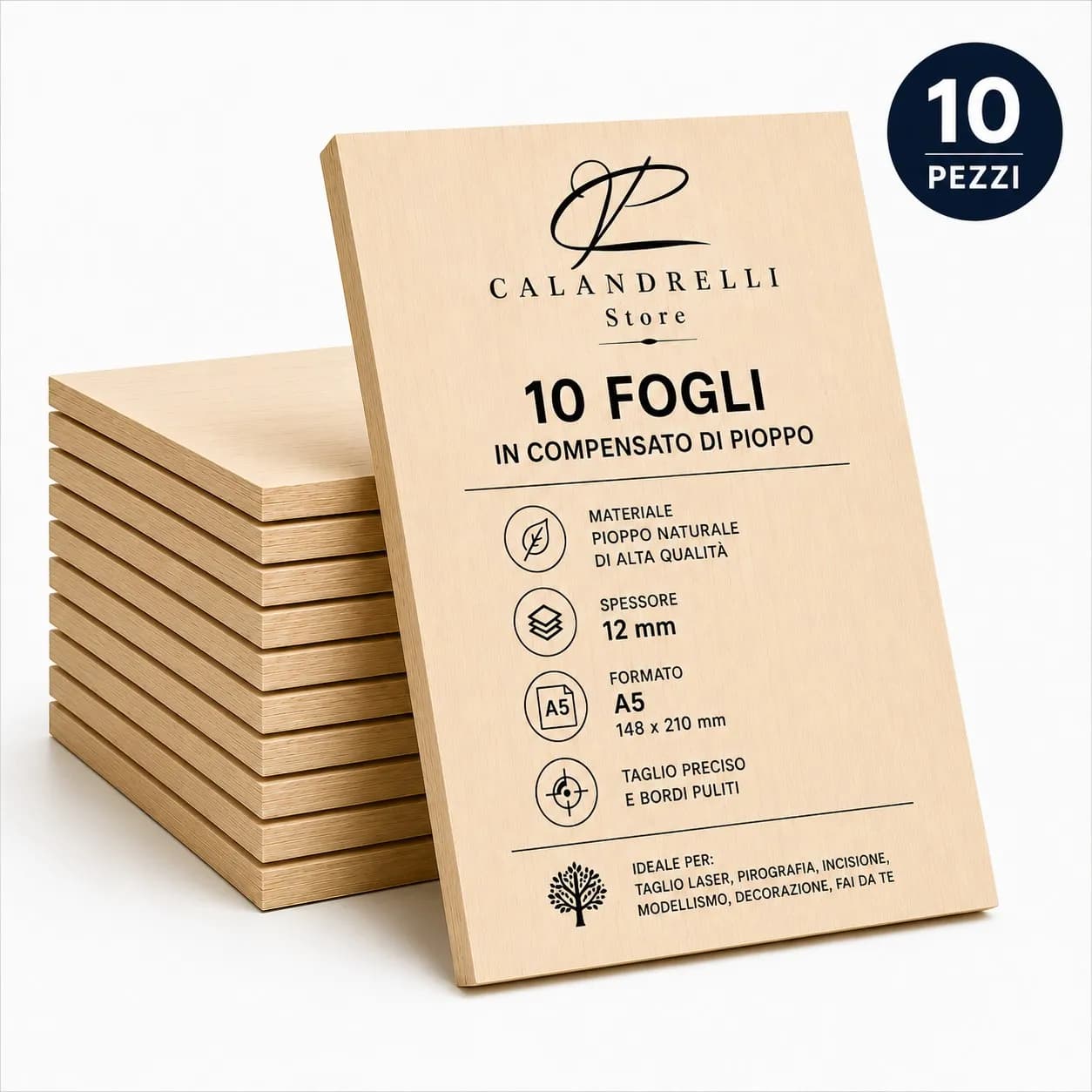 10 Fogli Compensato di Pioppo Sp. 12 mm – Pannelli in Legno per Taglio Laser, Pirografia, Incisione, Modellismo e Fai - 4