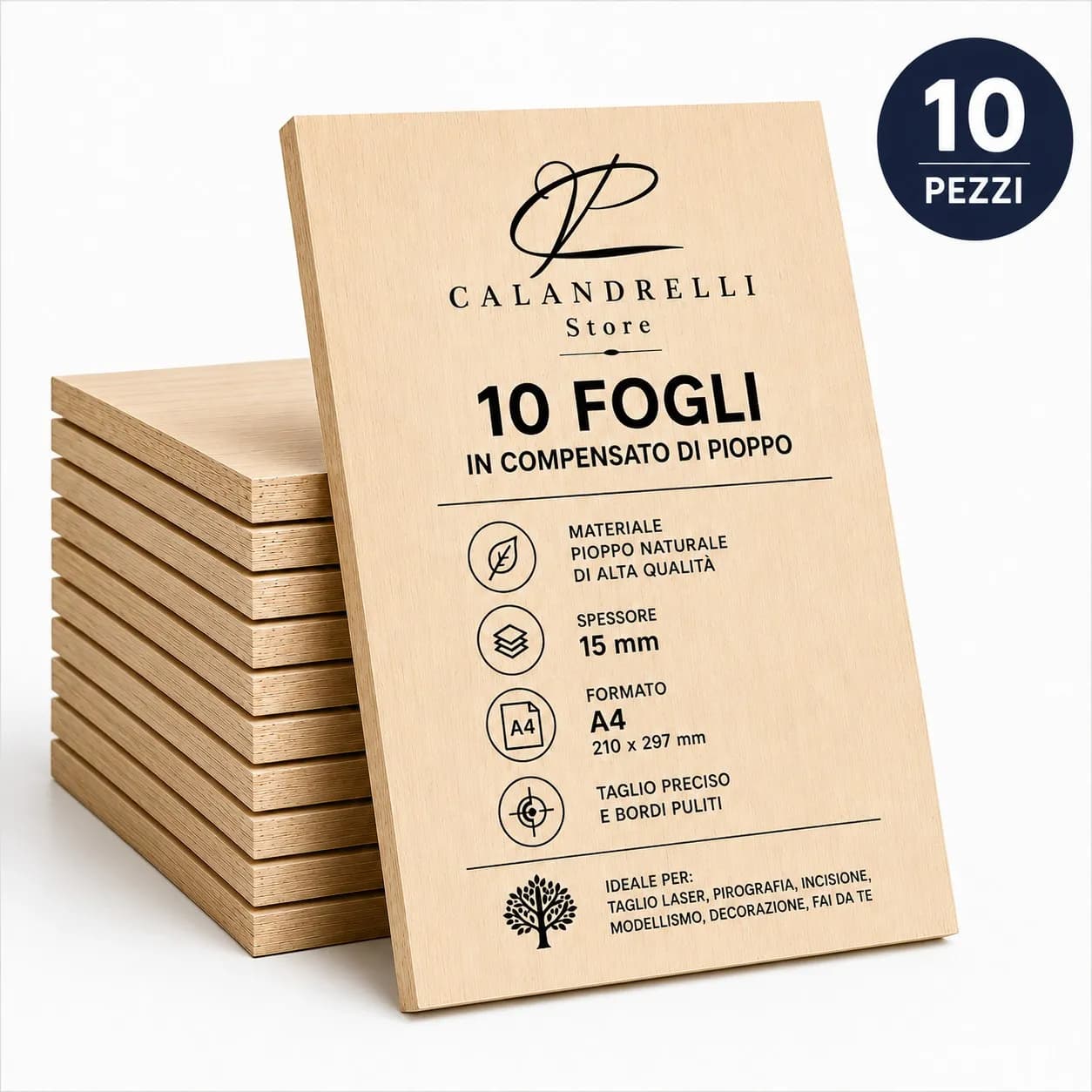 10 Fogli Compensato di Pioppo Sp. 15 mm – Pannelli in Legno per Taglio Laser, Pirografia, Incisione, Modellismo e Fai - 3