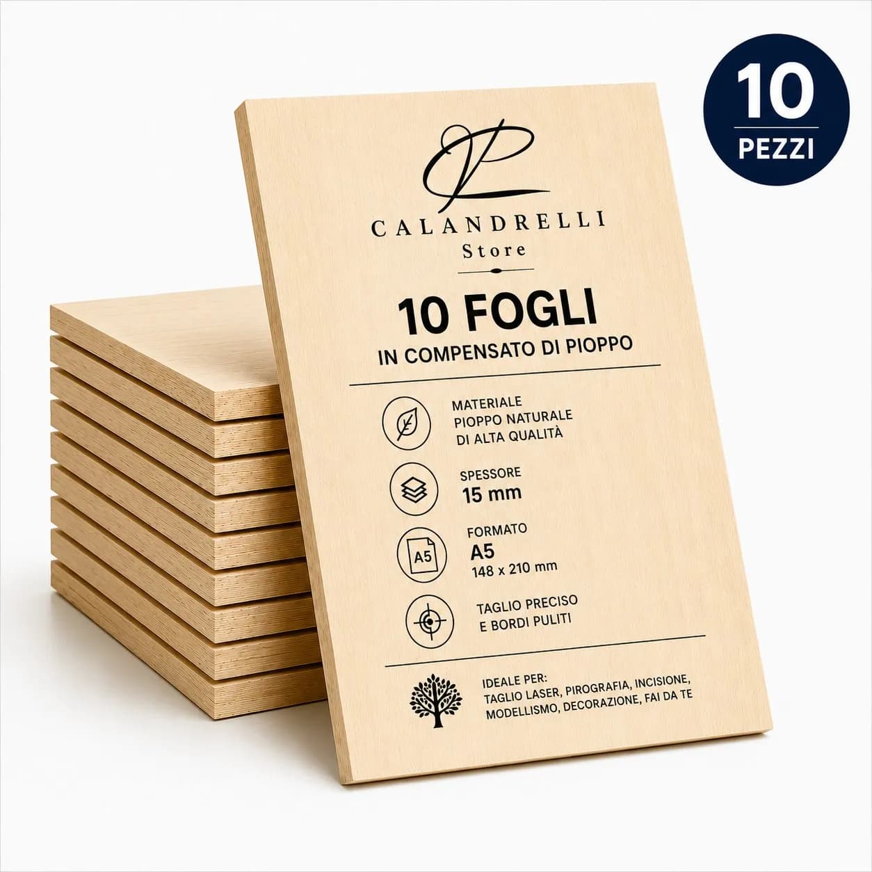 10 Fogli Compensato di Pioppo Sp. 15 mm – Pannelli in Legno per Taglio Laser, Pirografia, Incisione, Modellismo e Fai - 4