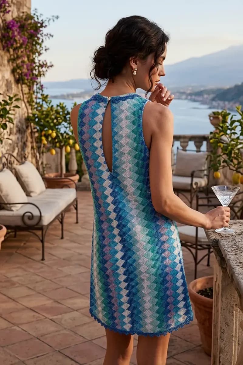 Abito corto smanicato fantasia con bordi in pizzo | PHO Firenze - 4