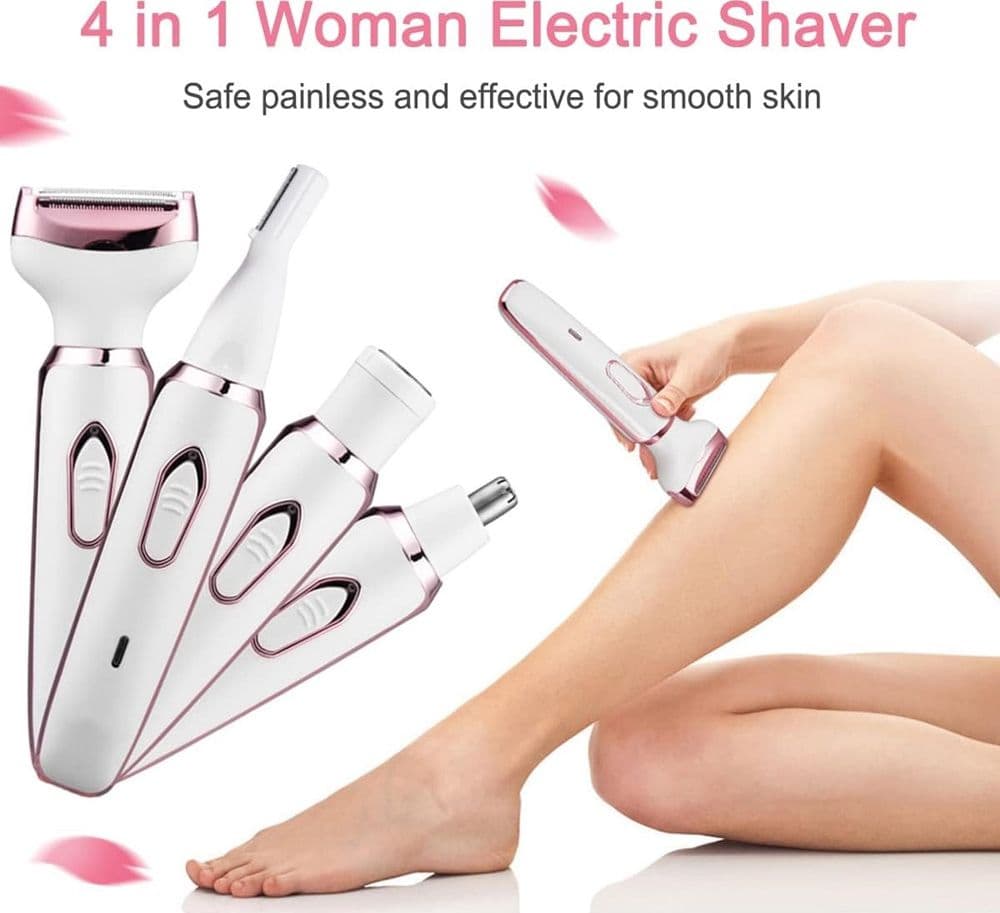 SET RASOIO ELETTRICO DA DONNA PER CORPO VISO NASO INDOLORE RICARICABILE PORTATILE 4IN1 - 5
