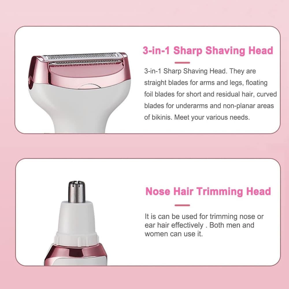 SET RASOIO ELETTRICO DA DONNA PER CORPO VISO NASO INDOLORE RICARICABILE PORTATILE 4IN1 - 7