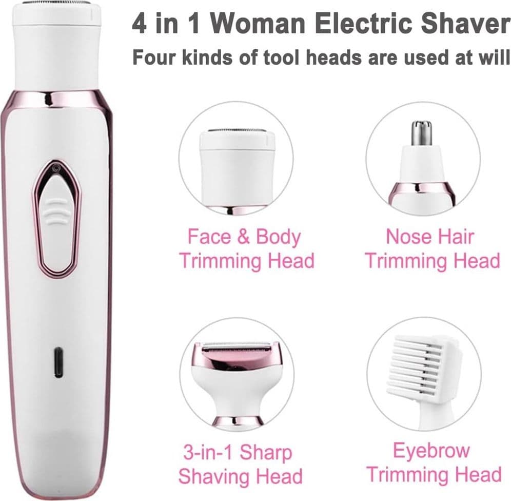 SET RASOIO ELETTRICO DA DONNA PER CORPO VISO NASO INDOLORE RICARICABILE PORTATILE 4IN1 - 8