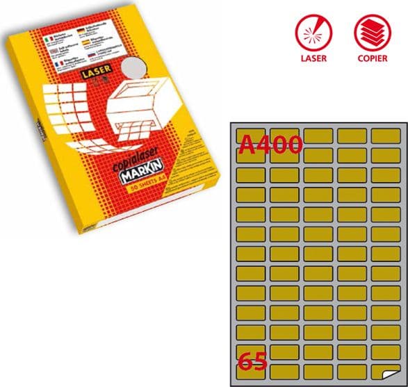 Etichetta adesiva A/400 oro 100fg A4 laser 38,1x21,2mm (65et/fg Markin