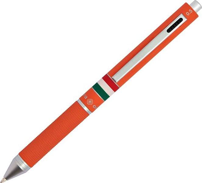 Penna sfera scatto multifunzione QUADRA fusto arancione gommato Italia OSAMA
