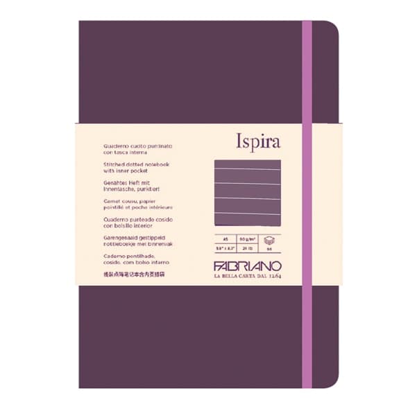 Taccuino c/elast. Ispira cop. fless. f.to A5 96fg. a righe viola Fabriano - 2