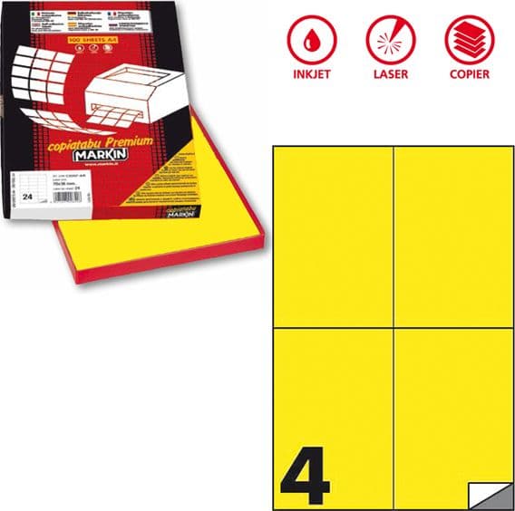 Etichetta adesiva C/519 giallo fluo 100fg A4 105x148,5mm (4et/fg Markin
