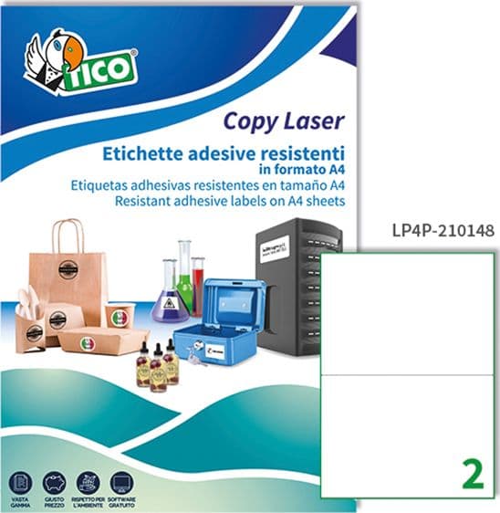 Poliestere adesivo LP4P bianco 70fg A4 210x148mm (2et/fg laser Tico