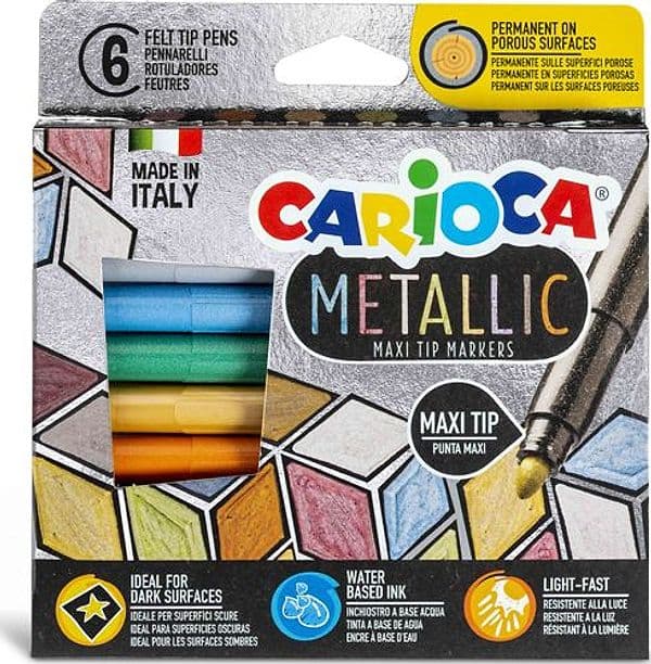 Scatola 6 Maxi Metallic pennarelli colori assortiti Carioca - 2