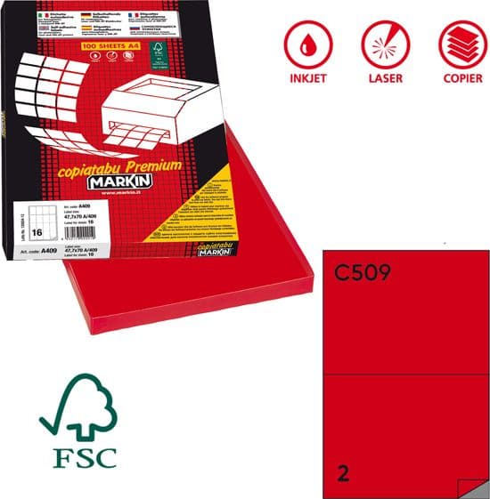 Etichetta adesiva C/509 rosso 100fg A4 210x148,5mm (2et/fg Markin