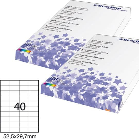 Etichetta adesiva bianca 100fg A4 52,5x29,7mm (40et/fg STARLINE