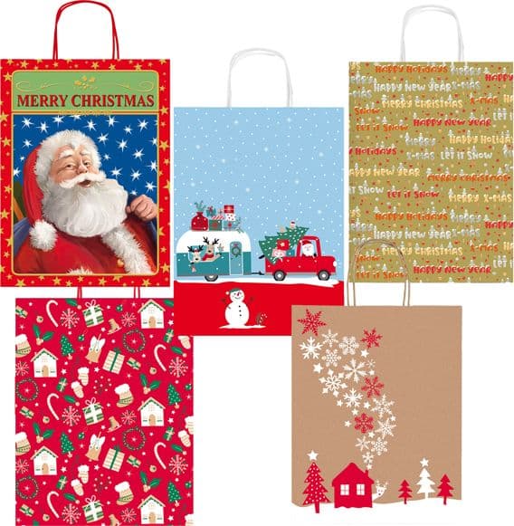 Shopper carta kraft c/manici carta ritorta 26x34,5x12cm fant. natale Sadoch - 2