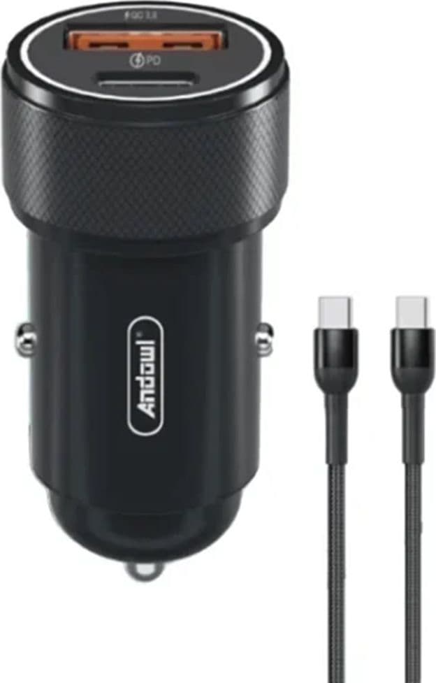 CARICABATTERIA DA AUTO CON 2 PORTE PD+QC3.0 CAVO 1MT 12V/24V 48W RICARICA RAPIDA Q-DC230