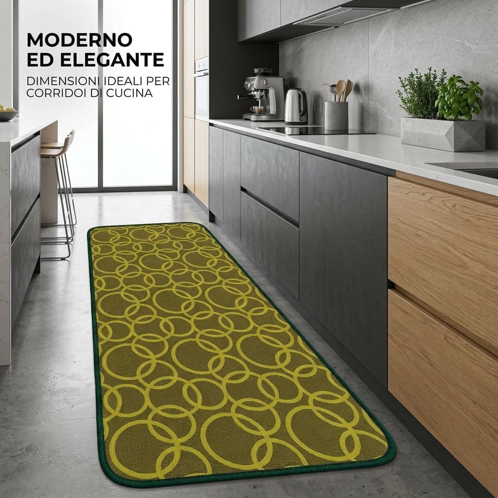 Tappeto passatoia Bordato 4 lati in stoffa decorata resistente e fondo in PVC antiscivolo varie misure Made in Italy - 15