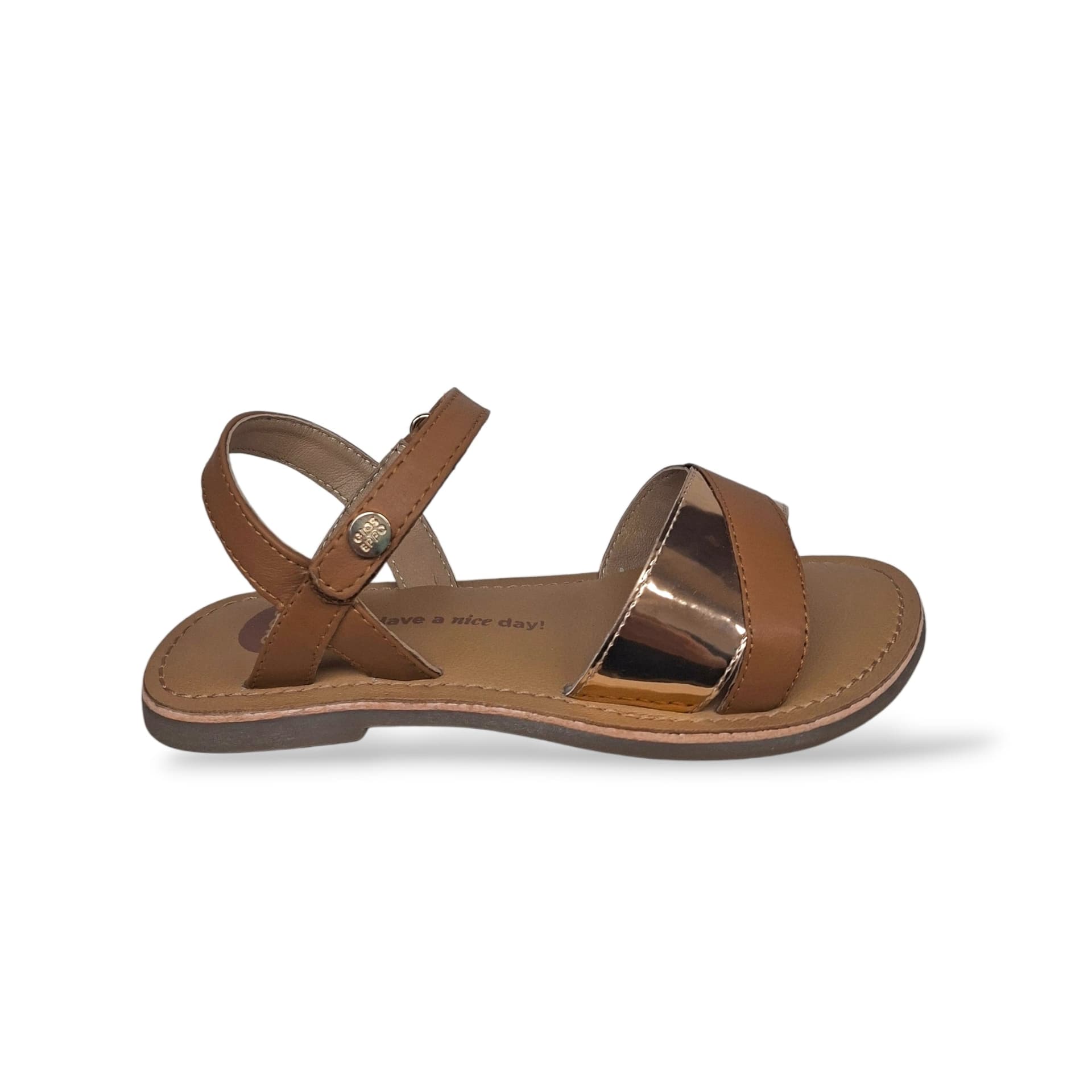 Sandali Ragazza GIOSEPPO AWENDO 78913 – Cuoio e Oro in Pelle | Velcro per un Look Caldo e Luminoso