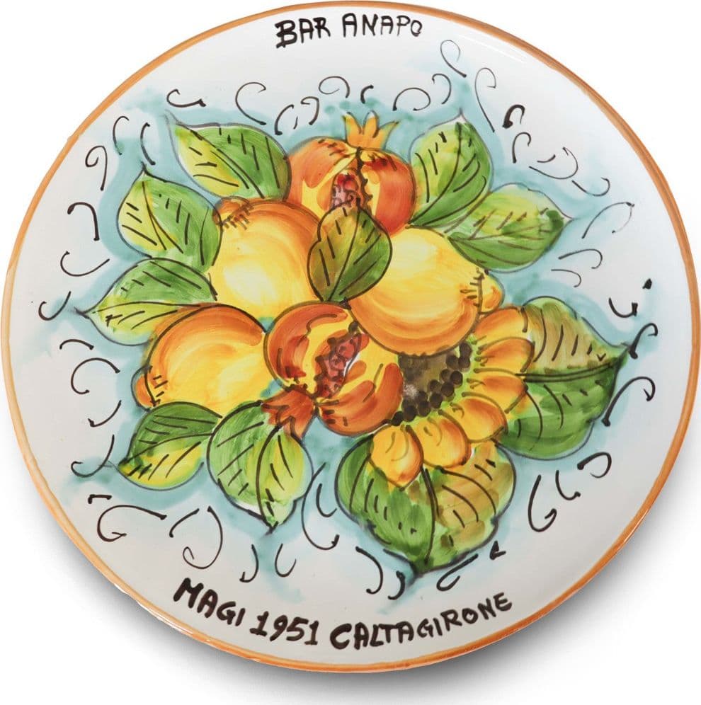 Piatto in ceramica di Caltagirone Agrumi e Girasole dipinto a mano - 3