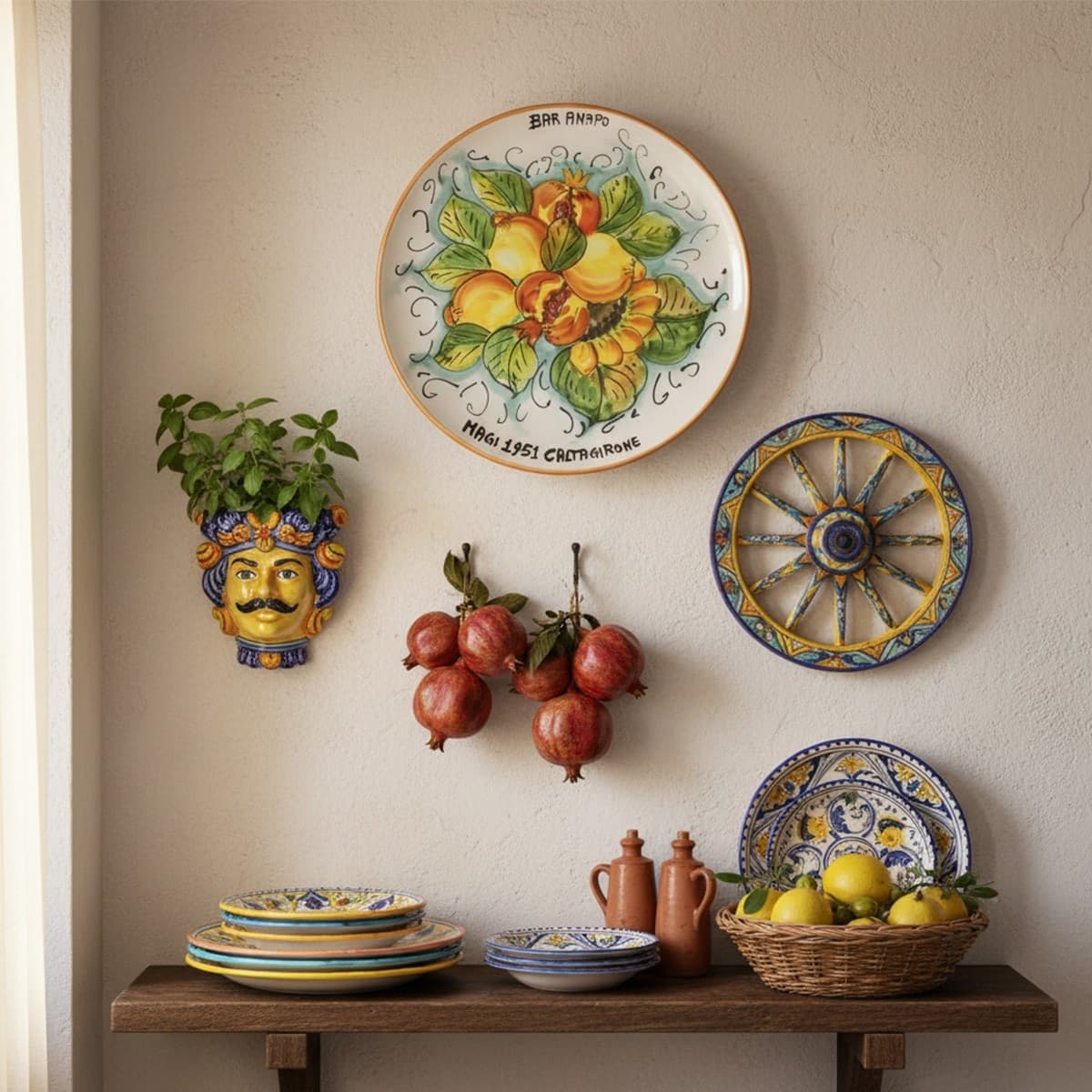 Piatto in ceramica di Caltagirone Agrumi e Girasole dipinto a mano - 4