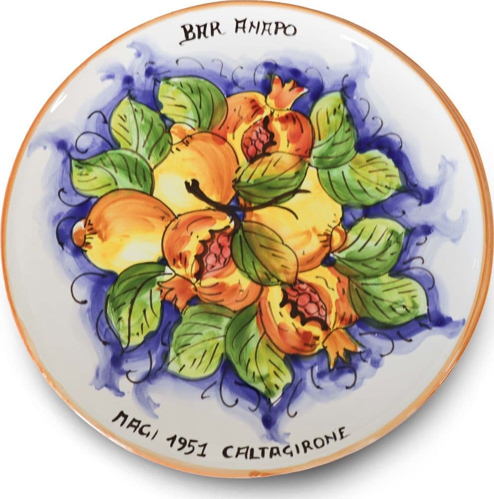 Piatto in ceramica di Caltagirone Melograni e Limoni dipinto a mano - 2