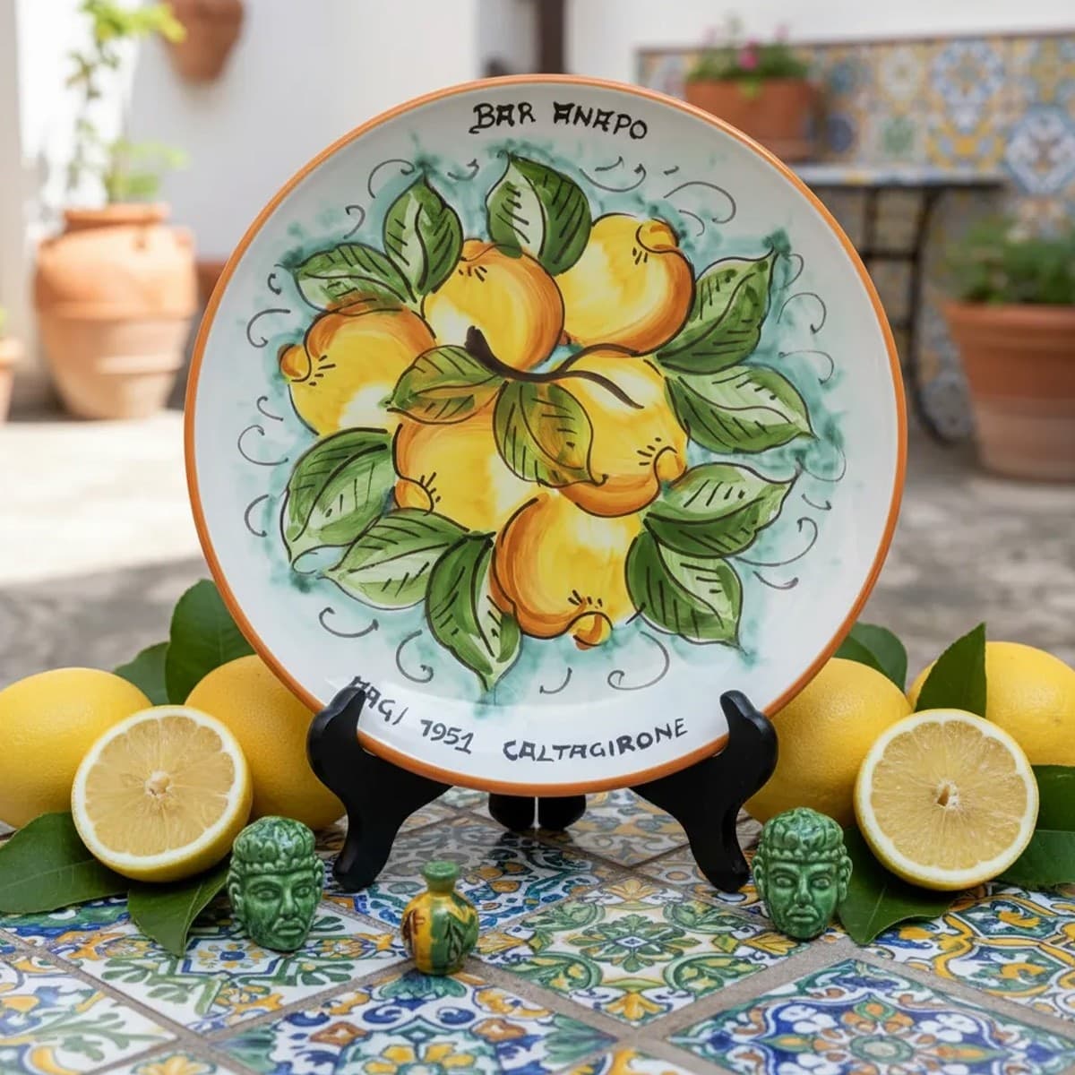 Piatto da portata in ceramica Limoni dipinto a mano - 2