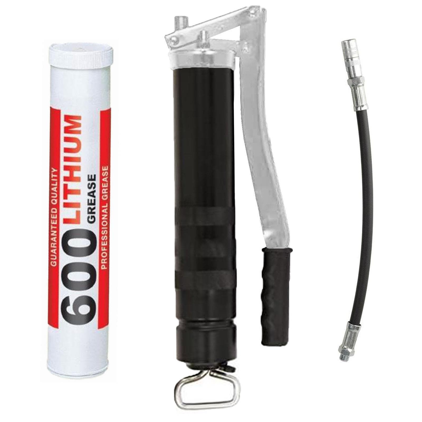 Kit completo 6 cartucce + siringa grasso a leva per ingrassaggio manuale in metallo brunito 1 kg - 6