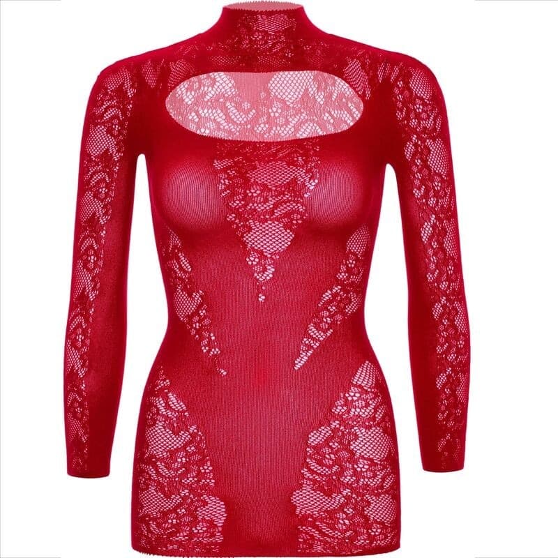 LEG AVENUE - MINI ABITO CON PIZZO MANICA LUNGA ROSSO - 5