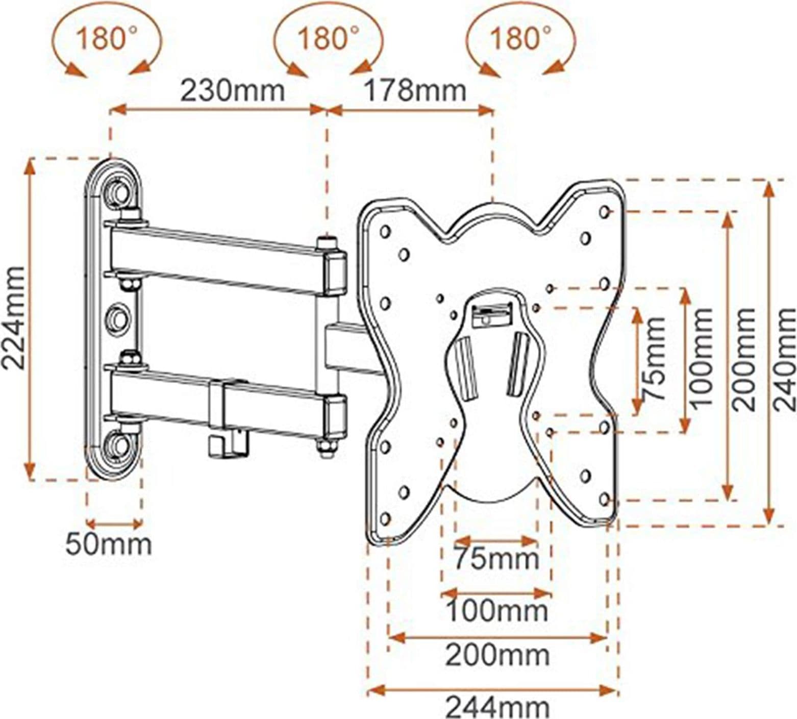 Mensola staffa porta tv 28/42" con braccio nero 451063 supporto da parete metronic a muro - 2