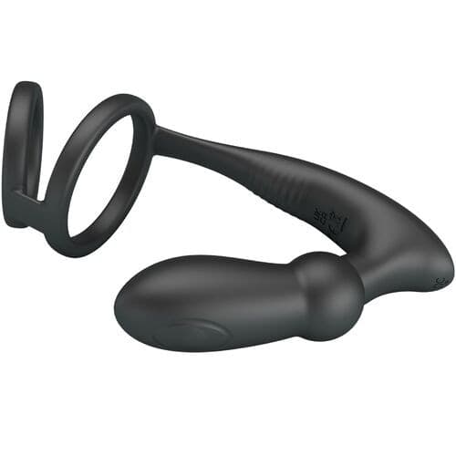 Anello Per Pene Emoni + Tappo Anale 12  VIBRAZIONI Nero  PRETTY LOVE - 4