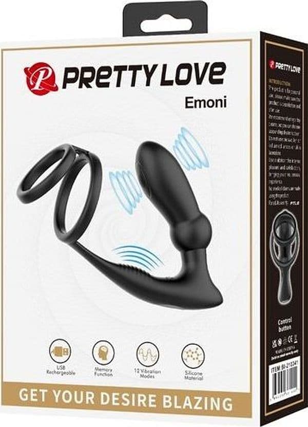 Anello Per Pene Emoni + Tappo Anale 12  VIBRAZIONI Nero  PRETTY LOVE - 6