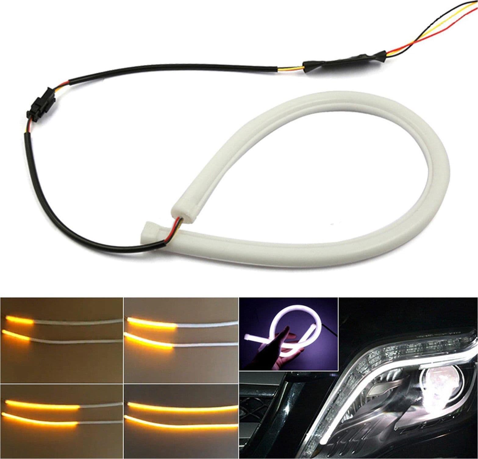 Pz 2 luci luce led flessibile diurne posizione frecce drl stricia audi sequenziali (45 cm non sequenziale - trasparente) - 4