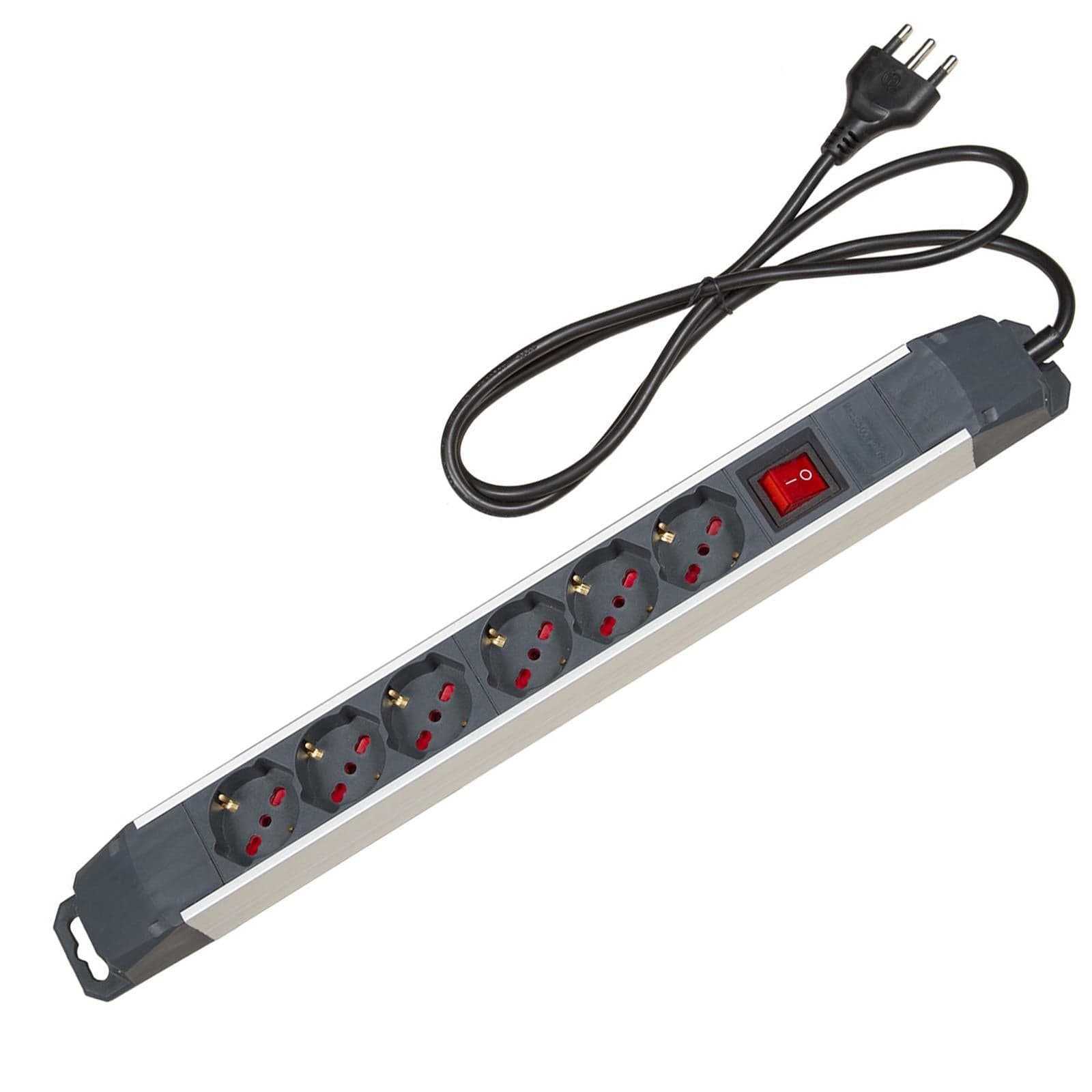 Presa multipla 6 posti nera professional ciabatta multpresa rinforzata corpo in alluminio 3500 w - 2