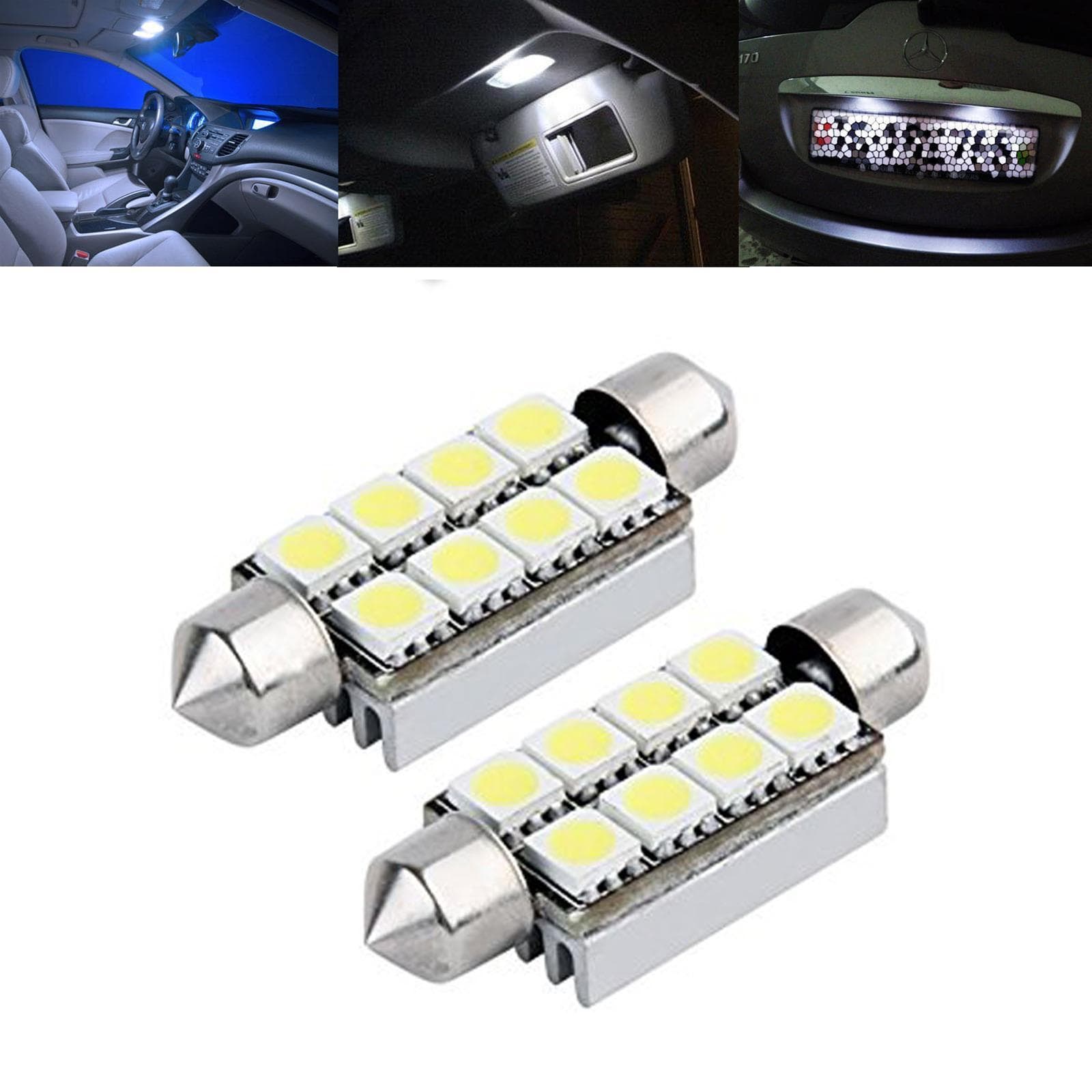 2 lampade siluro c5w led 5050 no errore luci auto canbus targa 42 mm plafoniera - 2