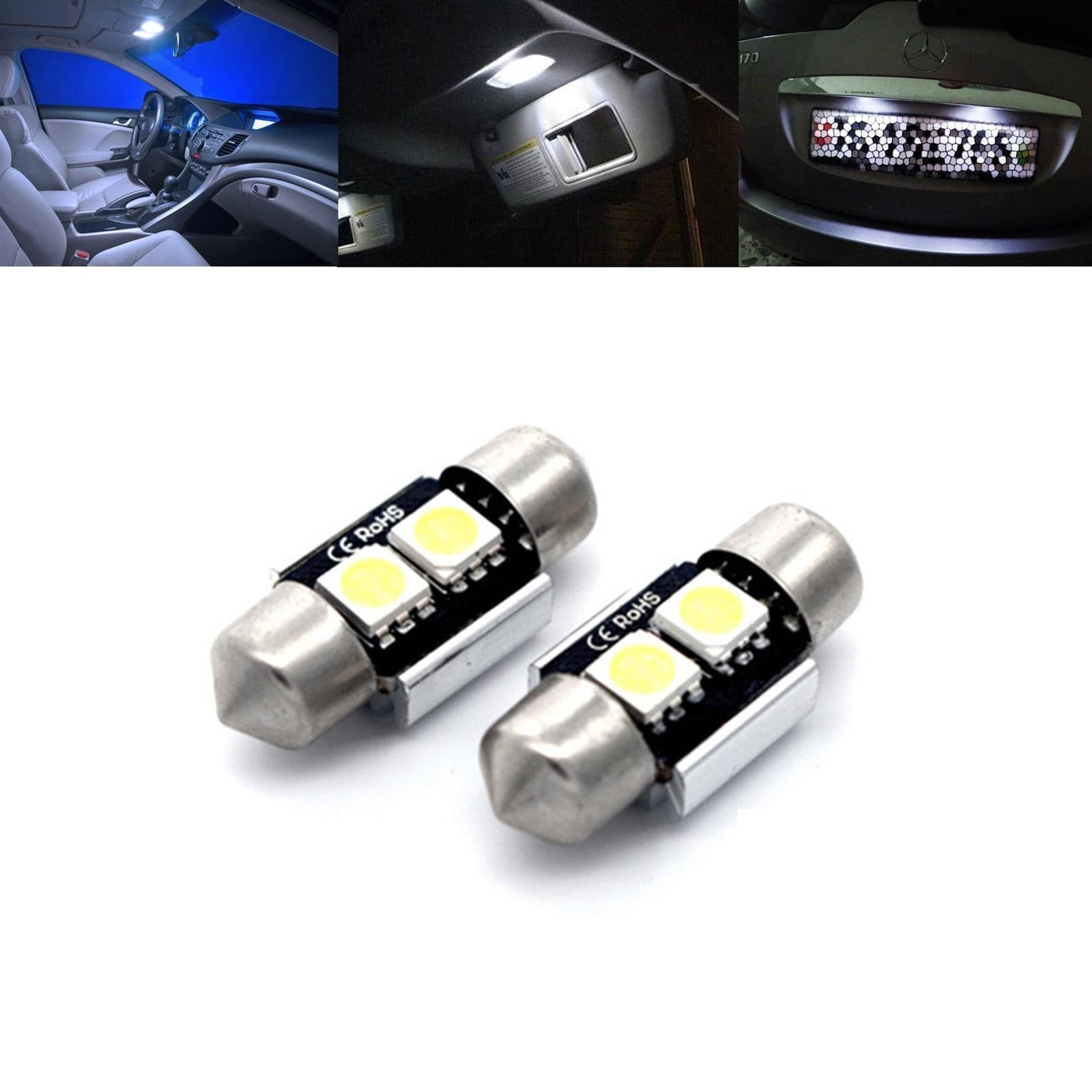2 lampade siluro c5w led 5050 no errore luci auto canbus targa 31 mm plafoniera - 2